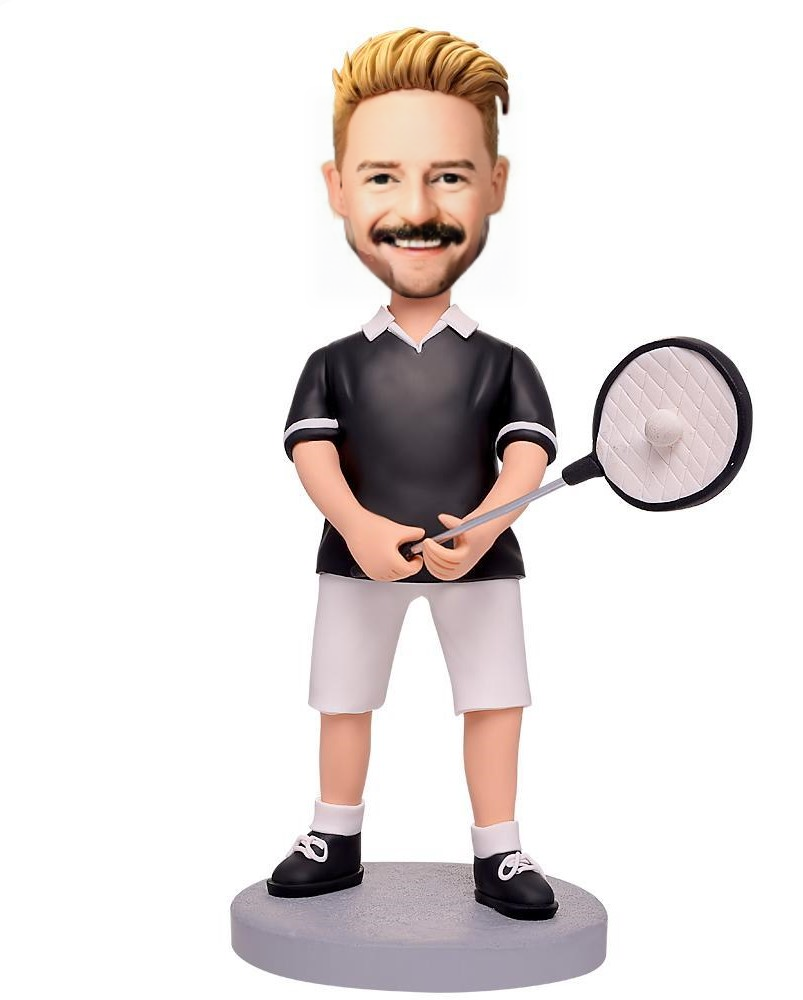 Happy Tennis Player Custom Bobblehead With Engraved Text