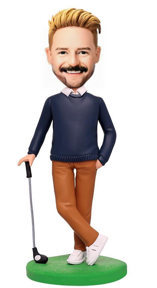 Man Playing Golf Custom Bobblehead With Engraved Text