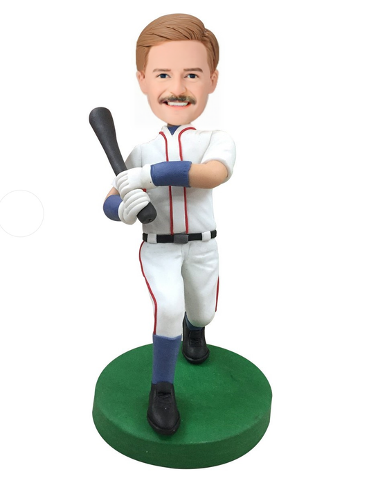 Baseball Batsman Wear White clothes Custom Bobblehead With Engraved Text