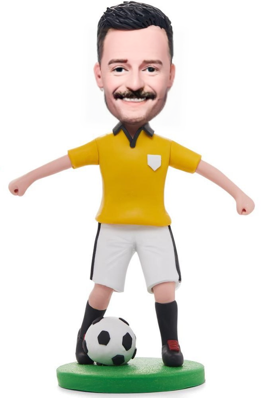 Soccer/football Player Dribbling In Yellow Shirt Custom Bobblehead With Engraved Text