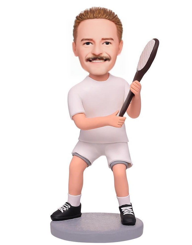 Tennis Player And Racket Custom Bobblehead With Engraved Text