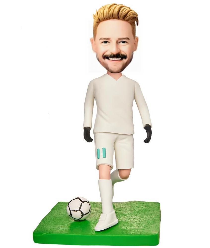 Sportswear White Soccer Bobblehead Personalized Engraved with Text