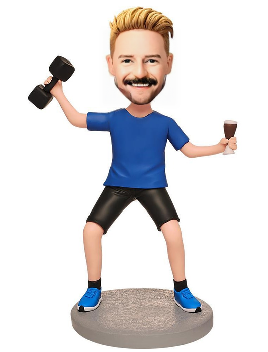 Happy Man Holding Dumbbells Custom Bobblehead