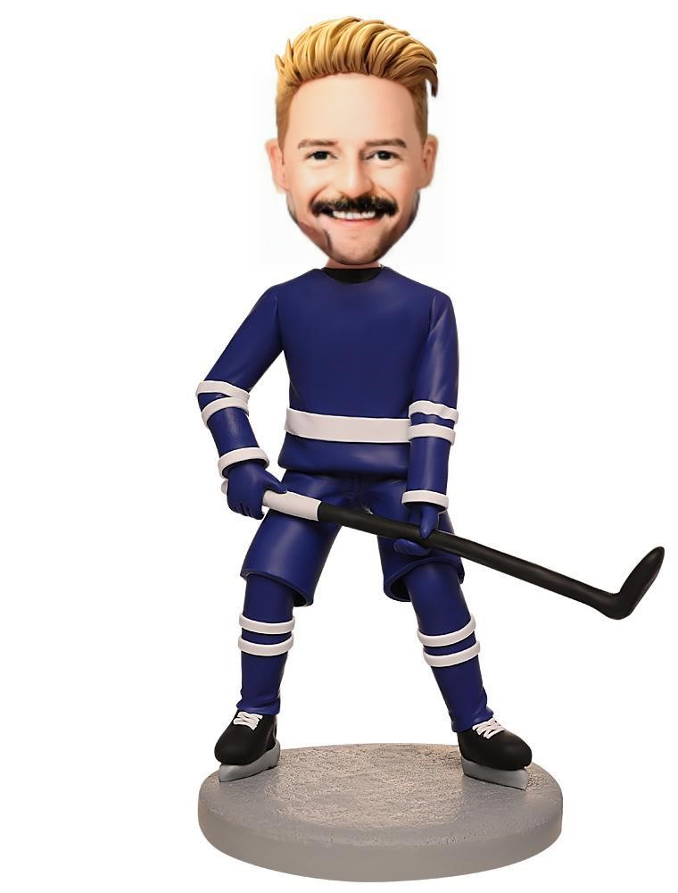 Hockey Player/NHL Player Gift Custom Bobblehead Player Wearing Blue Jersey Gift For Him