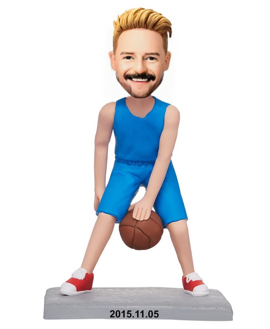 Blue Suit Basketball Player Custom Bobblehead With Engraved Text