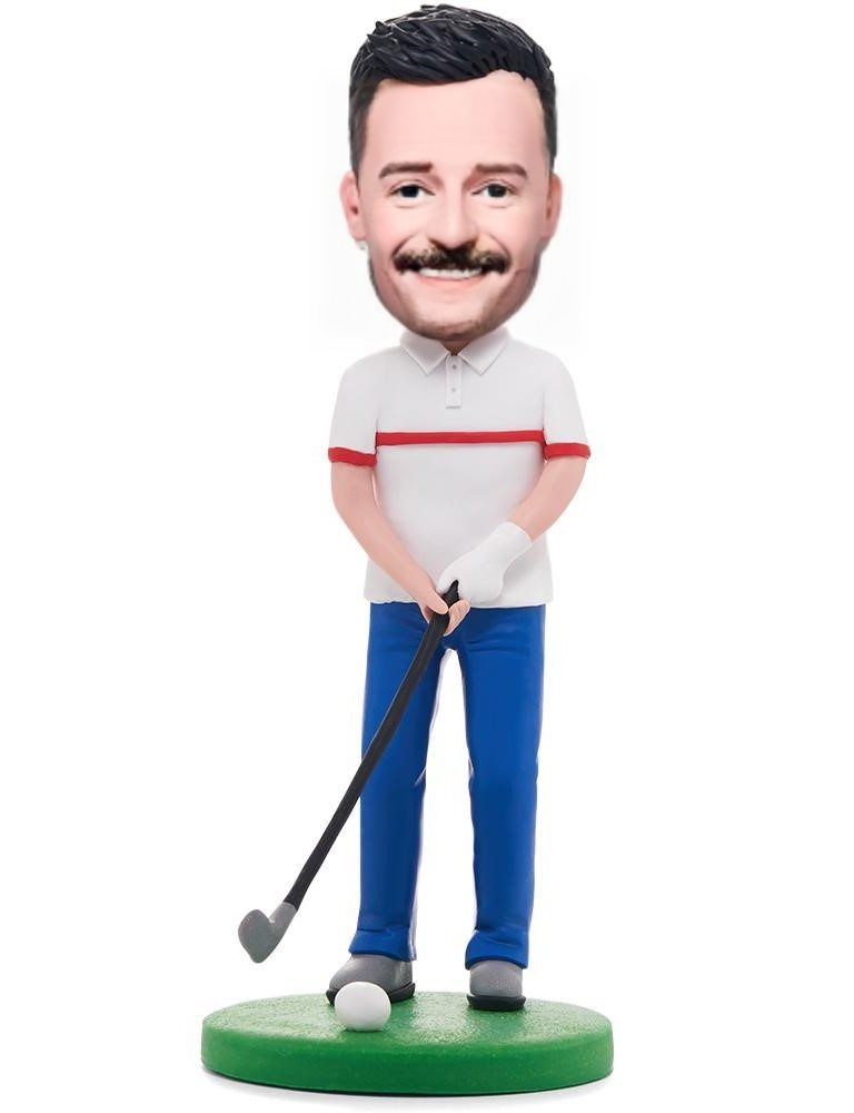 Happy Golfer Man Custom Bobblehead With Engraved Text