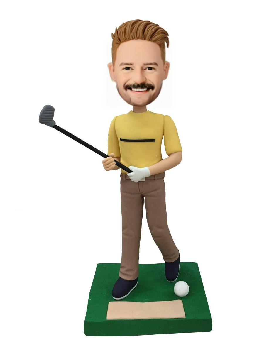 Golfer Swinging His Club Custom Bobblehead With Engraved Text