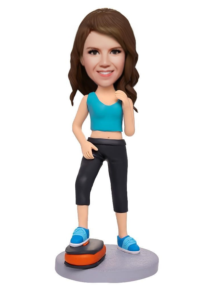 Female Fitness Instructor Custom Bobblehead With Engraved Text