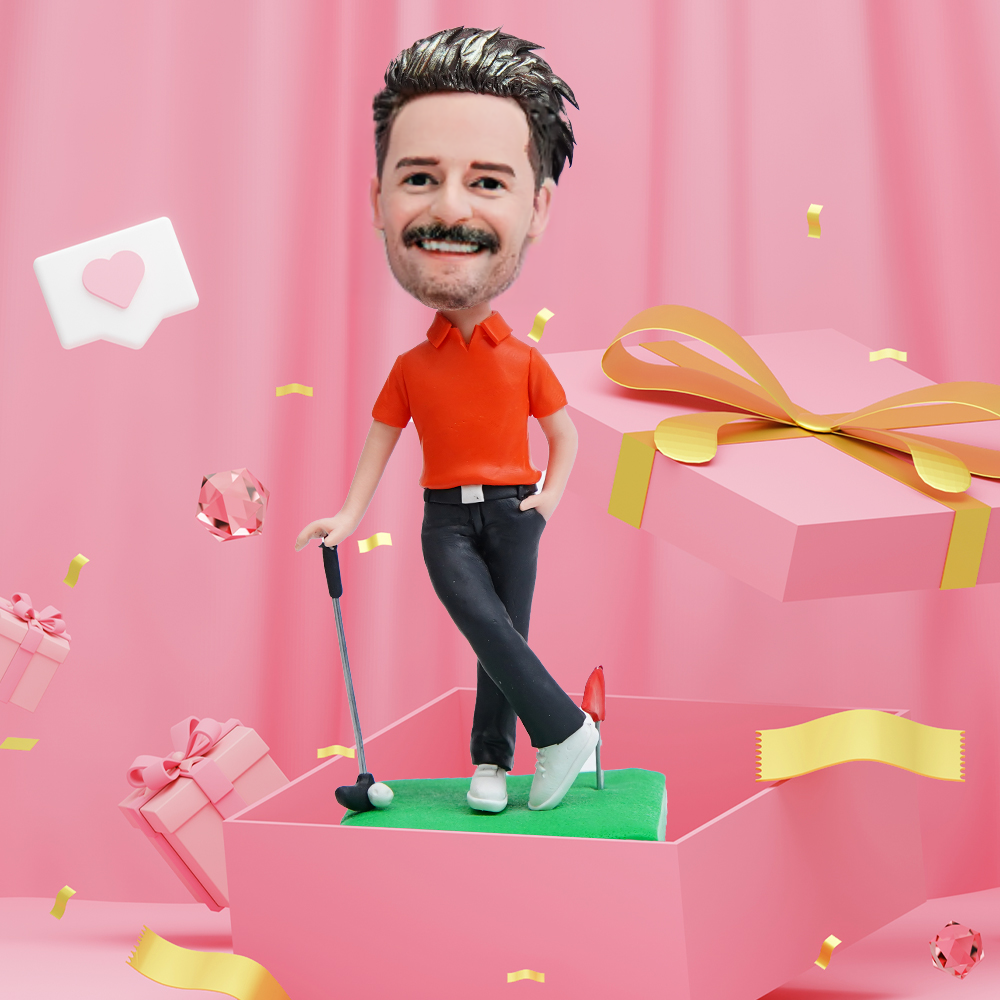 Valentine&#x27;s Day For Him Custom Bobblehead Golf Course Man With Engraved Text