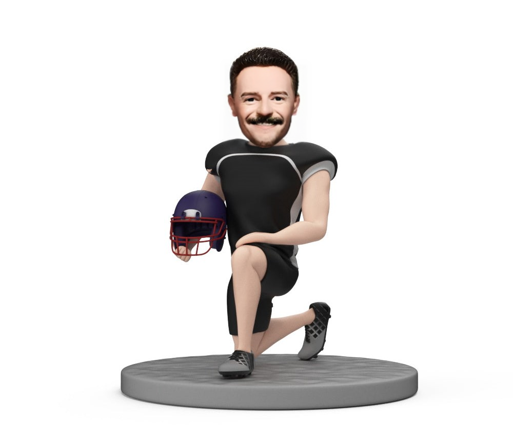 Custom Bobblehead Posing Football Player Holding Helmet