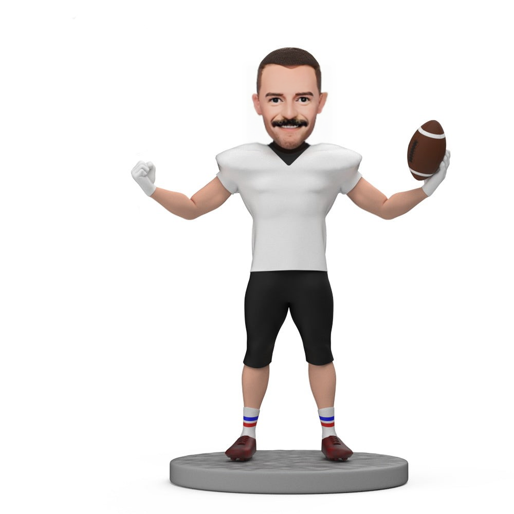 Custom Bobblehead American Football Player Celebrating in White Sportswear