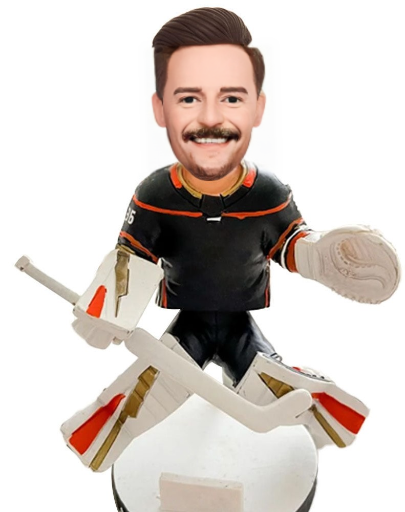 Custom Bobblehead Hockey Goalie in Defensive Pose Gift For Snowball Tournament Player