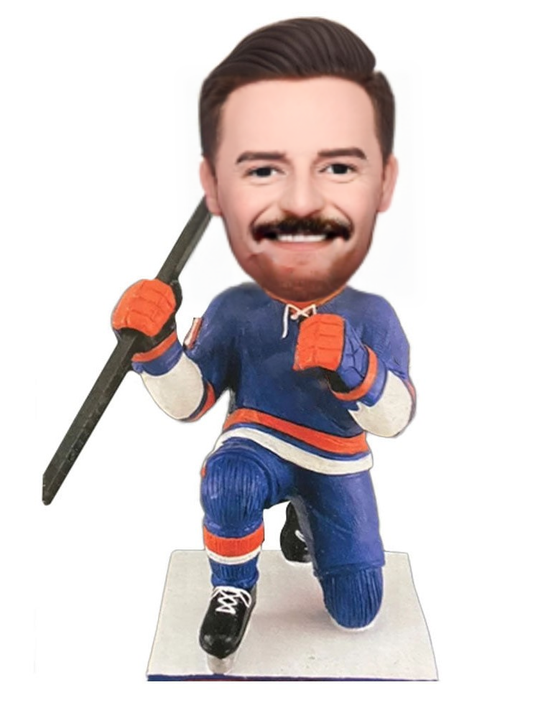 Custom Bobblehead Hockey Player Kneeling on The Ground Celebrating