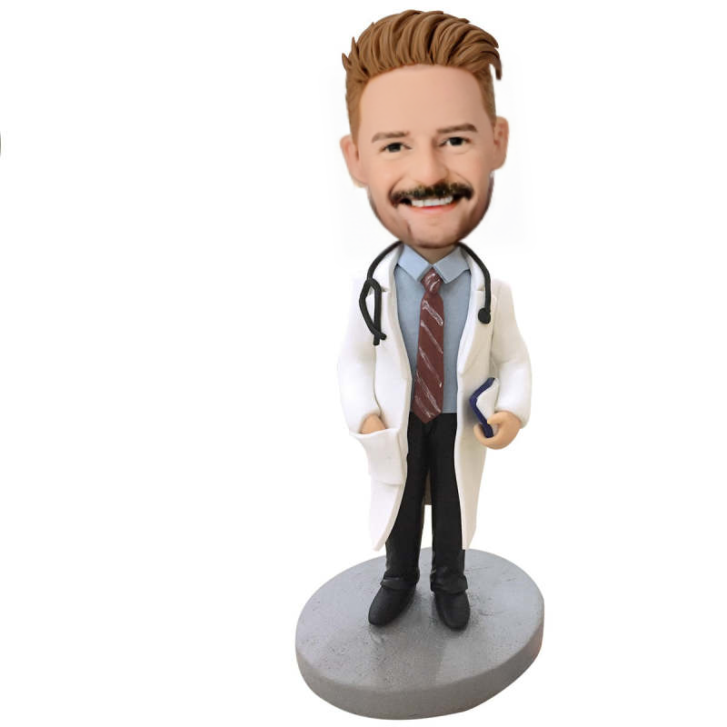 Doctor With Stethoscope Custom Bobblehead With Engraved Text