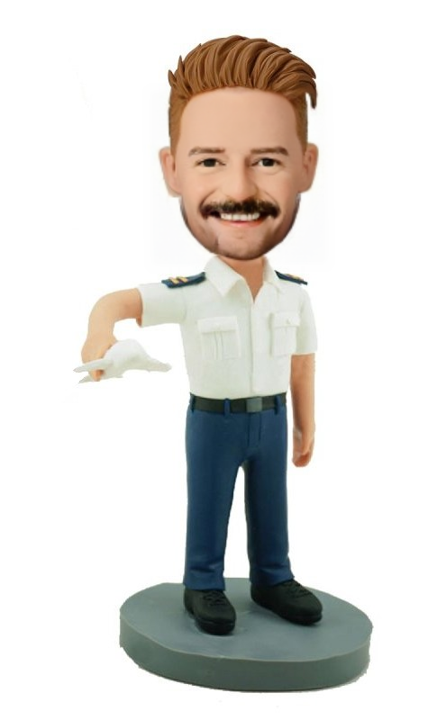 Pilot Carrying A Modle Plane Custom Bobblehead With Engraved Text