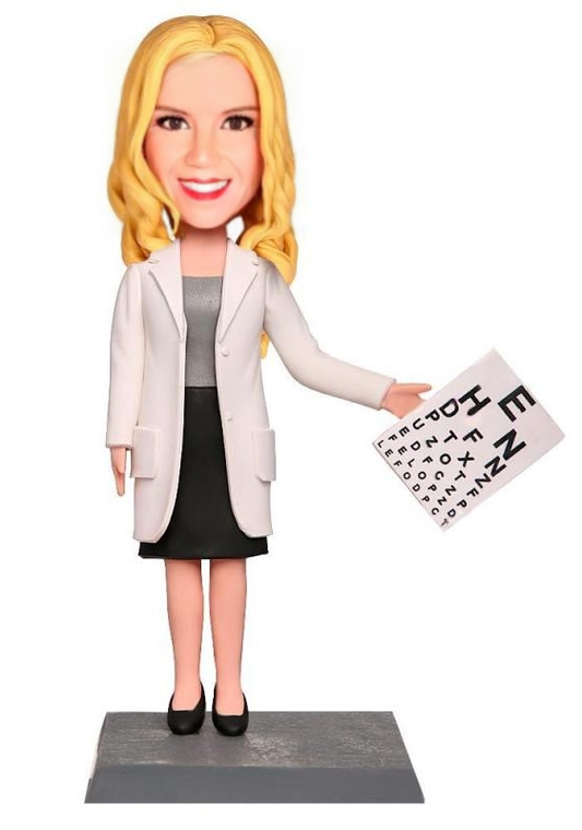 Female Optometrist Custom Bobblehead With Engraved Text