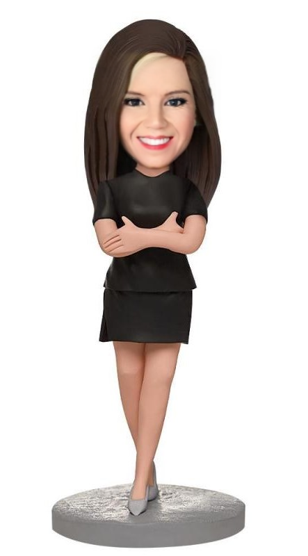 Arms Folded Business Woman Custom Bobblehead With Engraved Text