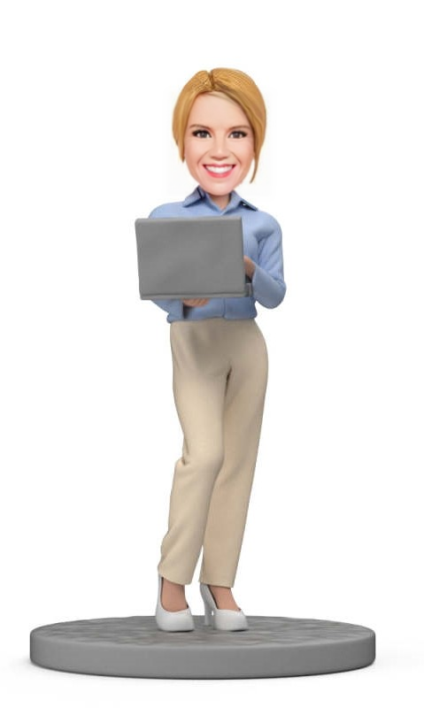 Bosss Day Gift Custom Bobblehead Female Boss Working With Laptop