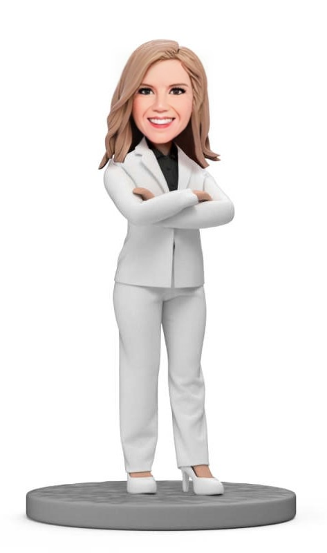 Bosss Day Gift Custom Bobblehead Lady Boss in White Suit