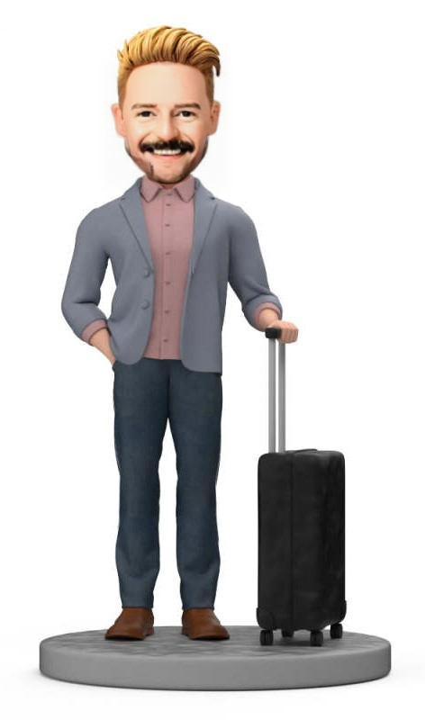 Custom Bobblehead Business Man With Suitcases Ready for Business Trip