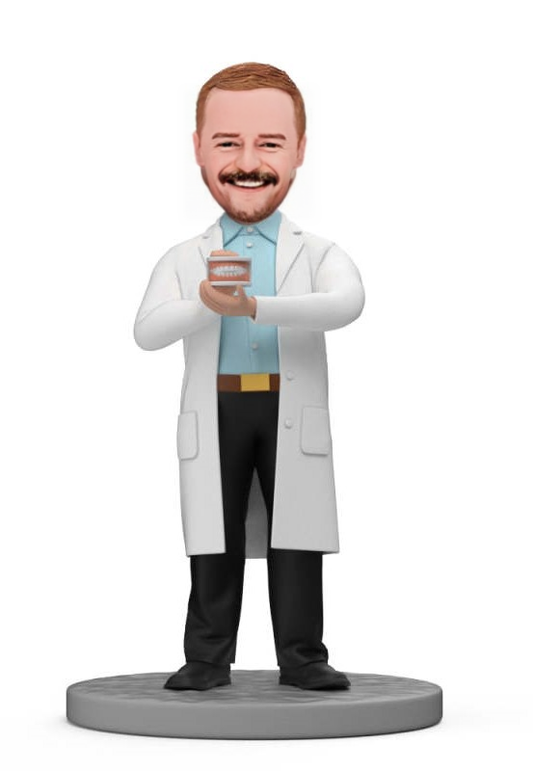 Custom Doctor Bobblehead Dentist Holding Tooth