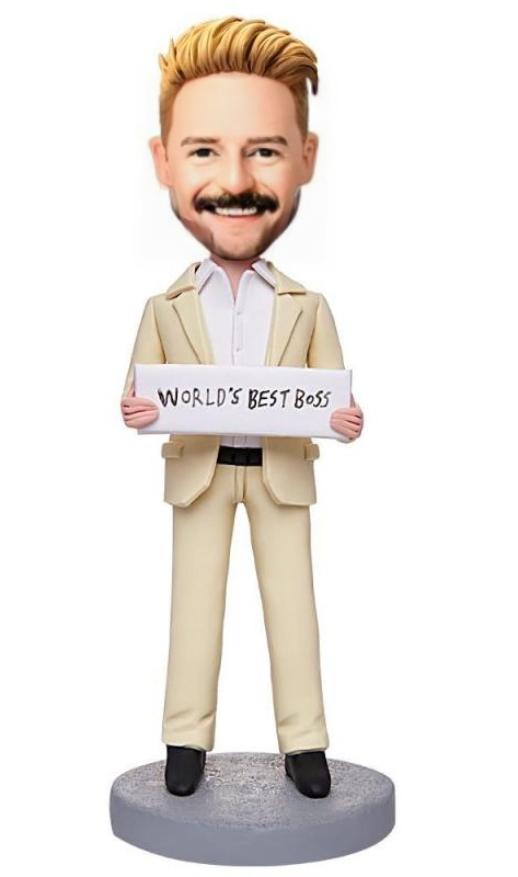 Worlds Best Boss Businessman Custom Bobblehead With Engraved Text