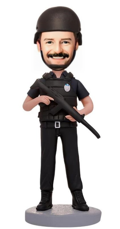 Police Holding HK416 Custom Bobblehead With Engraved Text