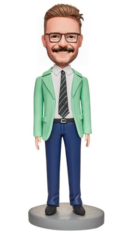 Green Clothes Business Man Custom Bobblehead With Engraved Text