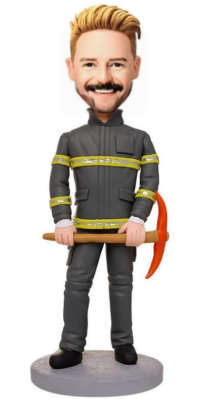 Fireman Holding Tools Custom Bobblehead With Engraved Text