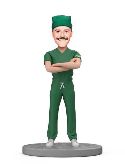 Custom Face Bobbleheads Physician in Surgical Gown