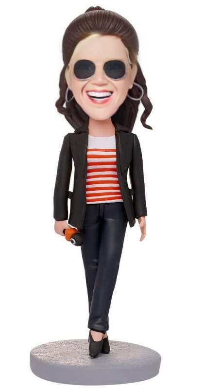 Female Reporter Custom Bobblehead With Engraved Text