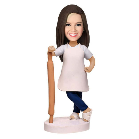 Female Pastry Chef Custom Bobblehead With Engraved Text