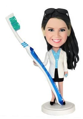 Female Dentist With A Toothbrush Custom Bobblehead With Engraved Text