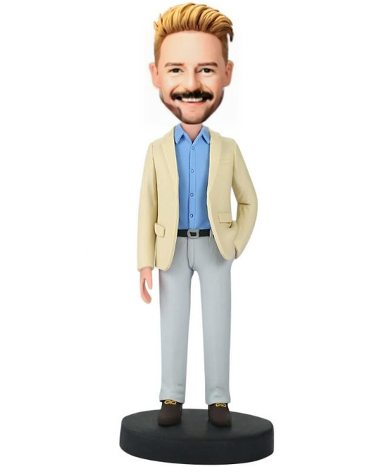 Businessman With Hand In Pocket Custom Bobblehead With Engraved Text