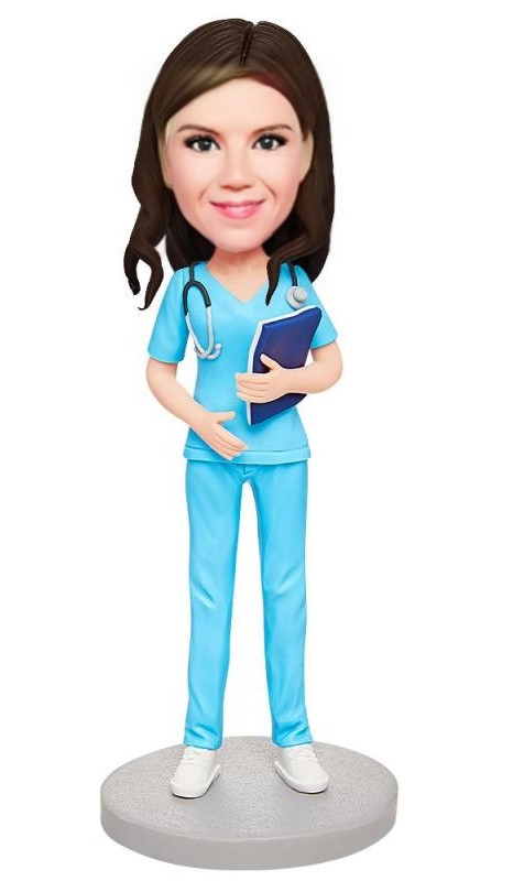 Female Obstetrician and Gynecologist Custom Bobblehead Engraving with Text