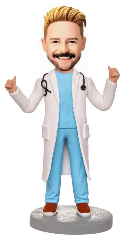 Doctor With Thumbs Up Custom Bobblehead And Engraved Text