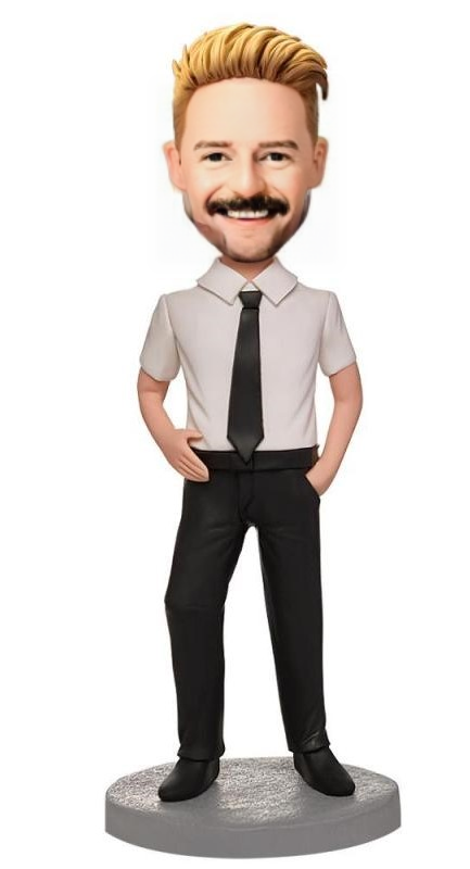 Business Male Wearing A Shirt With A Tie Custom Bobblehead With Engraved Text