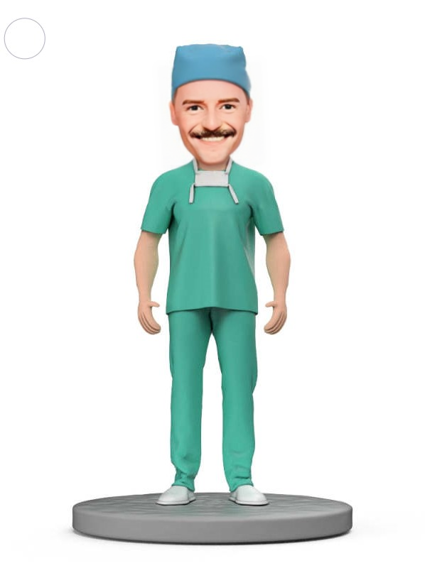 Anesthesiologists in Blue Scrubs Custom Bobblehead With Engraved Text