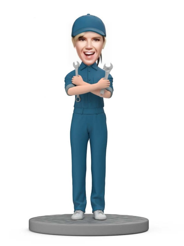 Custom Bobblehead Female Automotive EngineerCar Mechanic