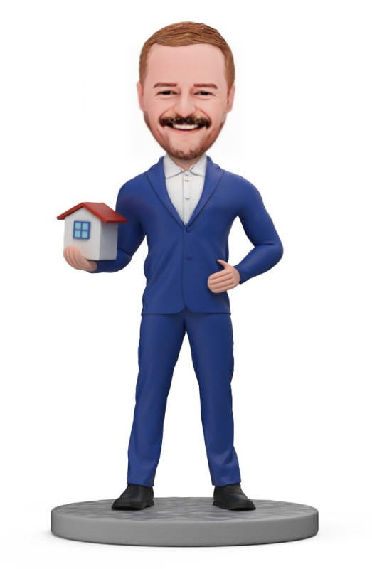 Property Sales Holding Tiny Homes Custom Bobblehead With Engraved Text