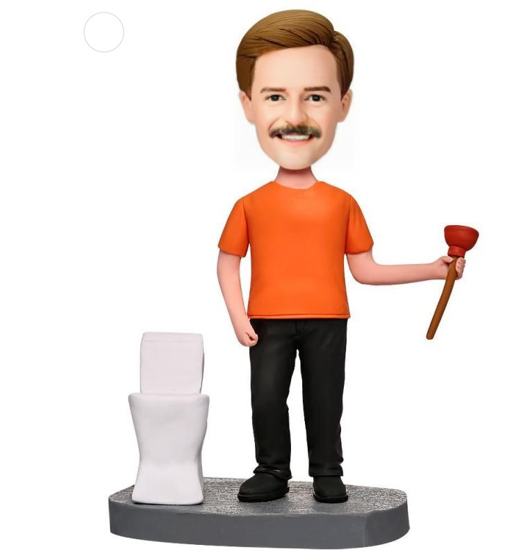 Plumber Wearing A Stylish TShirt And Boots Custom Bobblehead With Engraved Text