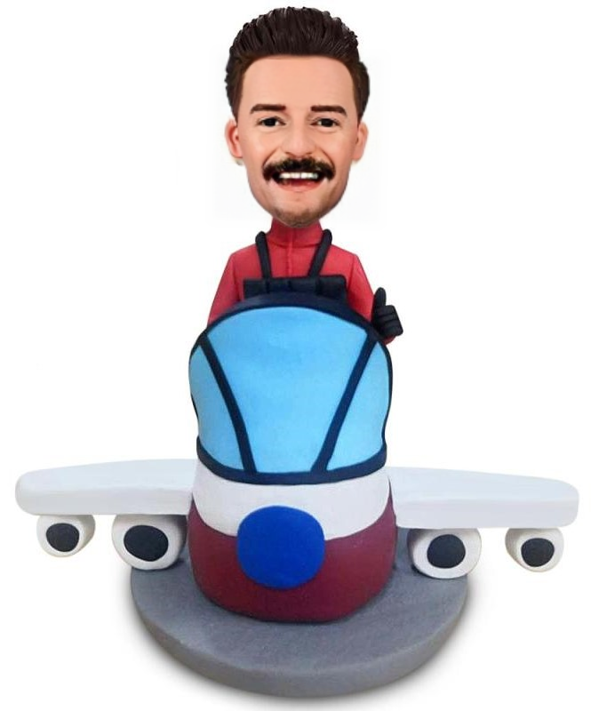 Pilot With Plane Custom Bobblehead With Engraved Text