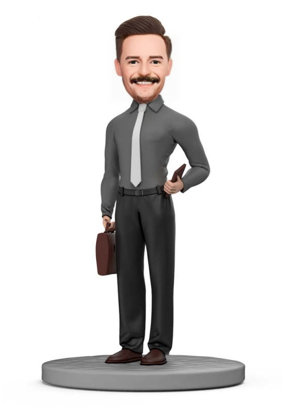 Male Teacher Black Suit Custom Bobblehead With Engraved Text