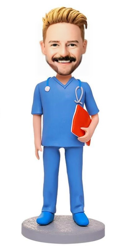 Male Doctor And His Notebook Custom Bobblehead With Engraved Text