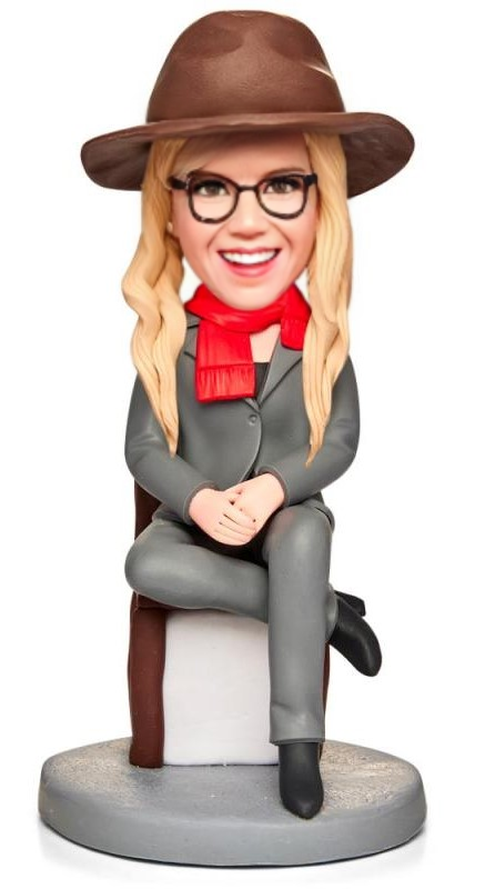 Female Professor Holding Apple And Book Custom Bobblehead With Engraved Text