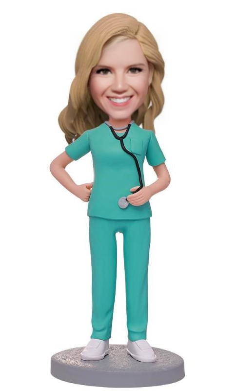 Female Doctor With Stethoscope Custom Bobblehead With Engraved Text