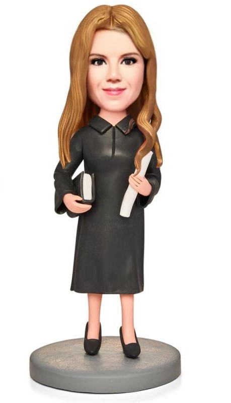 Female Professor Holding Certificate And Book Custom Bobblehead With Engraved Text