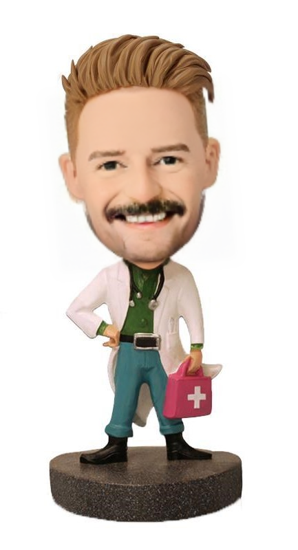 Doctor With Medical Kit Custom Bobblehead With Engraved Text