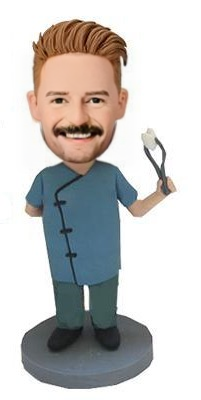 Dentist With Dental Forceps Custom Bobblehead With Engraved Text