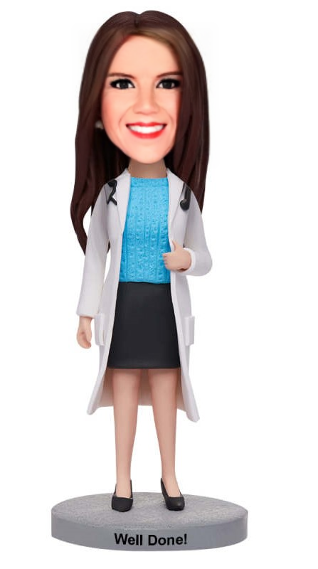 Female Doctor Give You A Thumbs Up Custom Bobblehead With Engraved Text